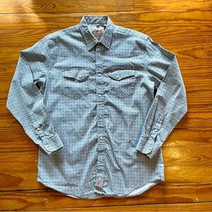 Men's Western Blue Patterned Shirt- Pearl Snap